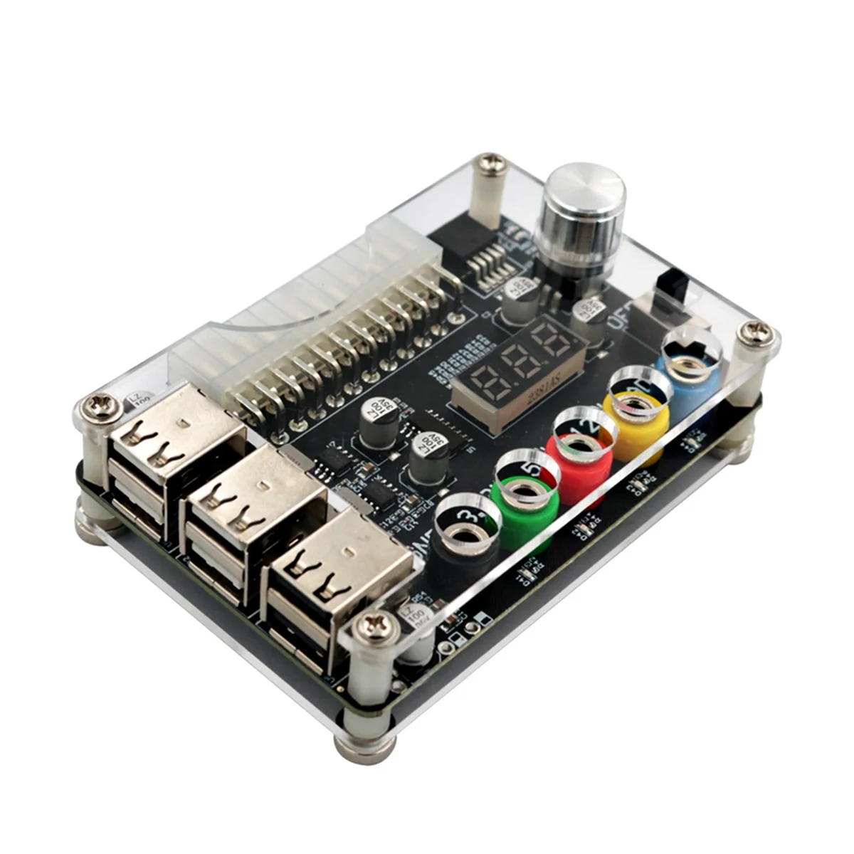 

24Pin ATX Power Supply Breakout Board Power Module Adapter Connector Adjustable Voltage Knob 6 Port USB 2.0