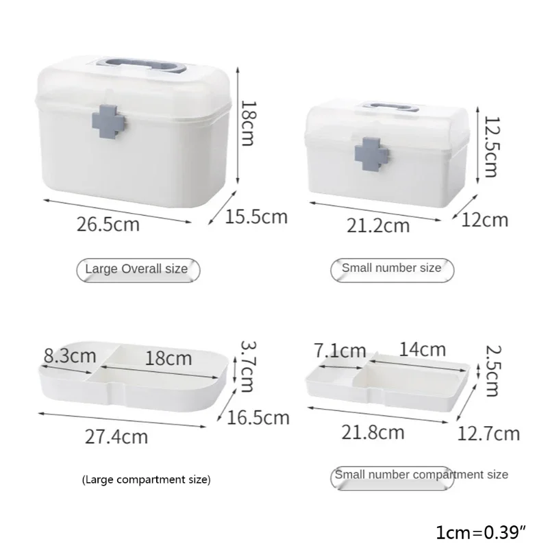 Family Plastic Storage Box Double Layer First Aid Bin with Handle Removable Tray Portable Emergency