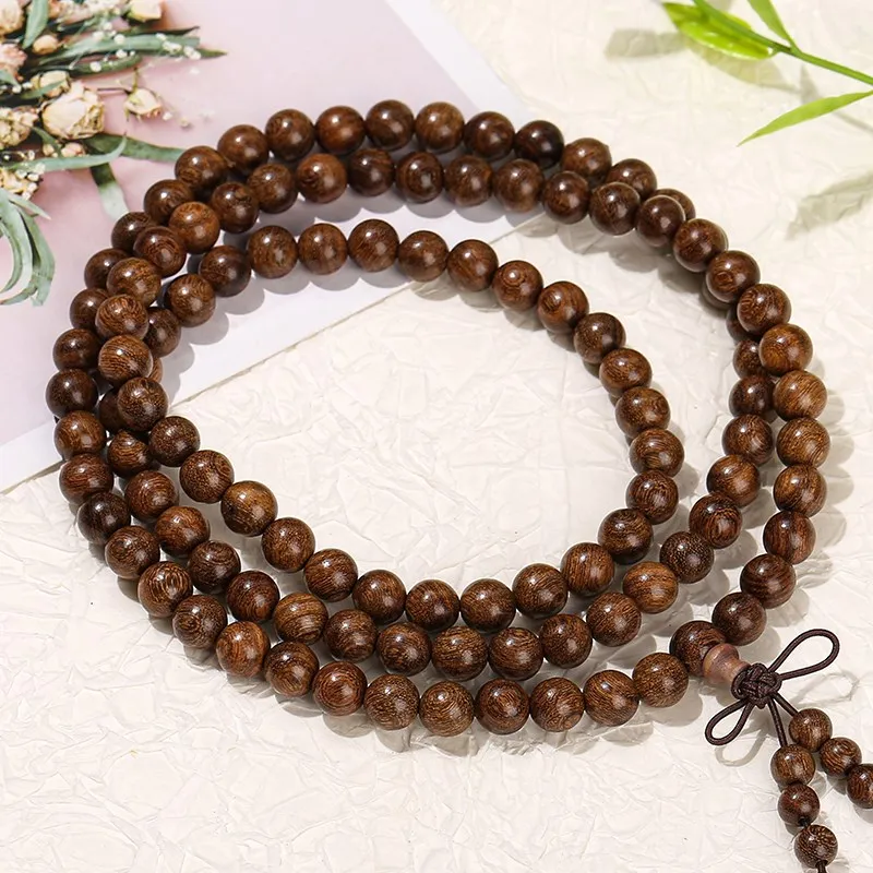 JD Natural Golden Sandalwood Buddhist Buddha Bracelets Women Men 108 Wood Prayer Beads Mala Meditation Bangles Jewelry Bijoux