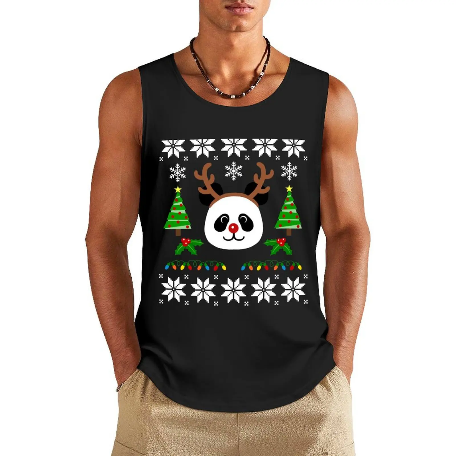 Christmas Panda Antlers Tank Top bodybuilding t-shirt Men's Men's clothes bodybuilding men clothes