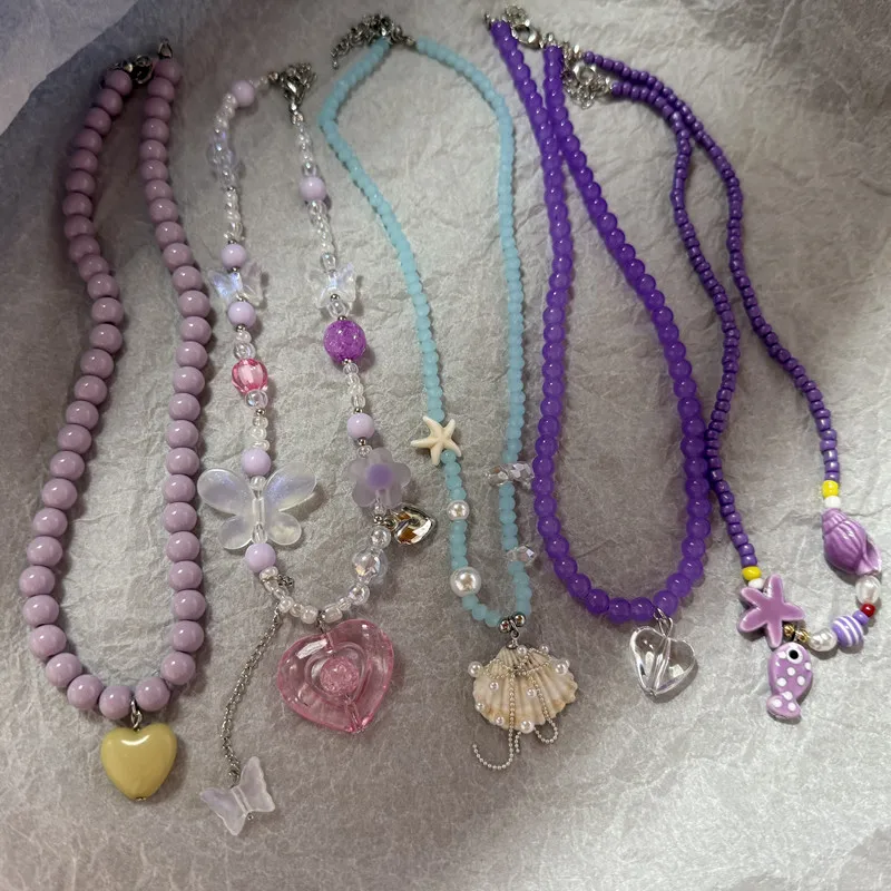 Trendy Perlen Kette Harz Herz Anhänger Halskette für Frauen Mädchen Neue Farbe Schlüsselbein Kette Zarte Schmuck Geschenk