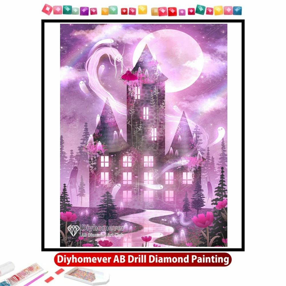 

Spirit Lands Castle 5D DIY AB Diamond Painting Embroidery Cartoon Landscape Art Cross Stitch Rhinestones Mosaic Home Decor Gift