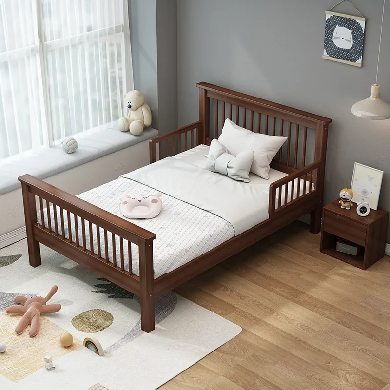 All solid wood children's bed with guardrail 1.2 meters boys and girls single bed 1.5m beech log custom storage bed