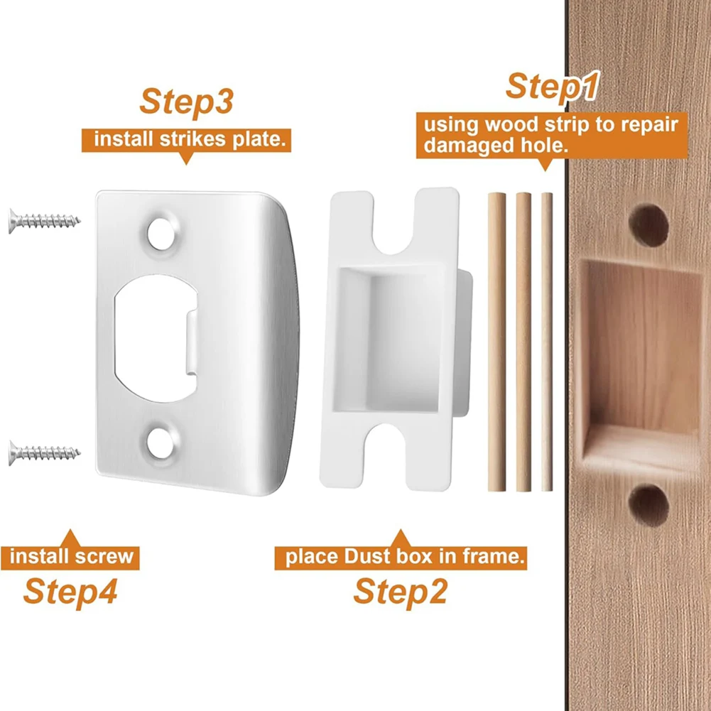 

-AA95 4 Pack Door Latch Strike Plate-Stainless Steel Door Lock Strike Plate Repair Kits-Door Latch Restorer Reinforcement