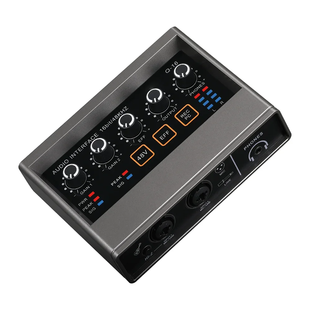 

Sound Card Q16 2 Channel Professional Portable Audio Interface Console Mini USB MIXER for Guitar Recording Studio Singing