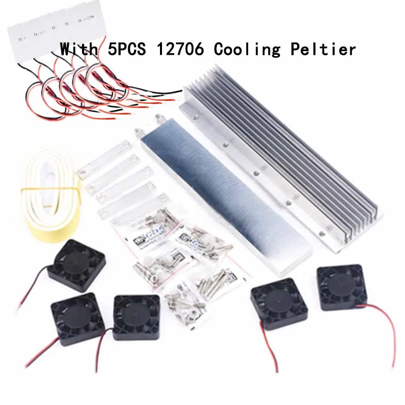 Semiconductor Refrigerator Set DIY 5-Core Water Cooling System Kit Electronic Refrigerator 12V with 5PCS 12706 Cooling Peltier