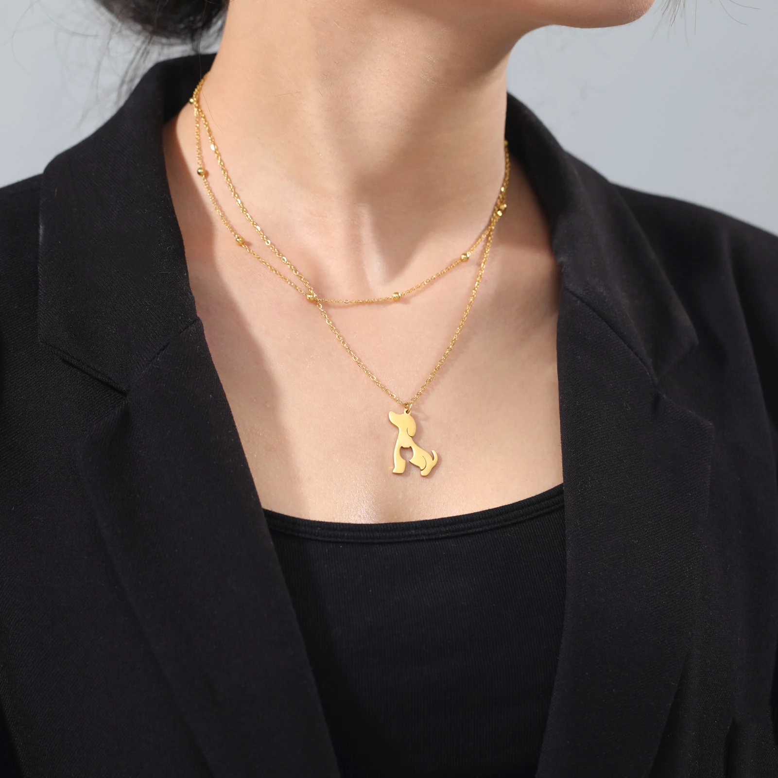 Unift Cat Dog Necklace Choker Stainless Steel Pendant Chain Necklaces for Women Fashion Animal Jewelry Friendship Pet Lover Gift