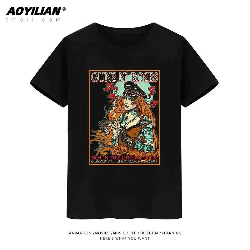 

Футболка с короткими рукавами Guns Roses, хлопковая женская европейская и американская трендовая брендовая футболка с круглым вырезом, уличная одежда в стиле хип-хоп, топ