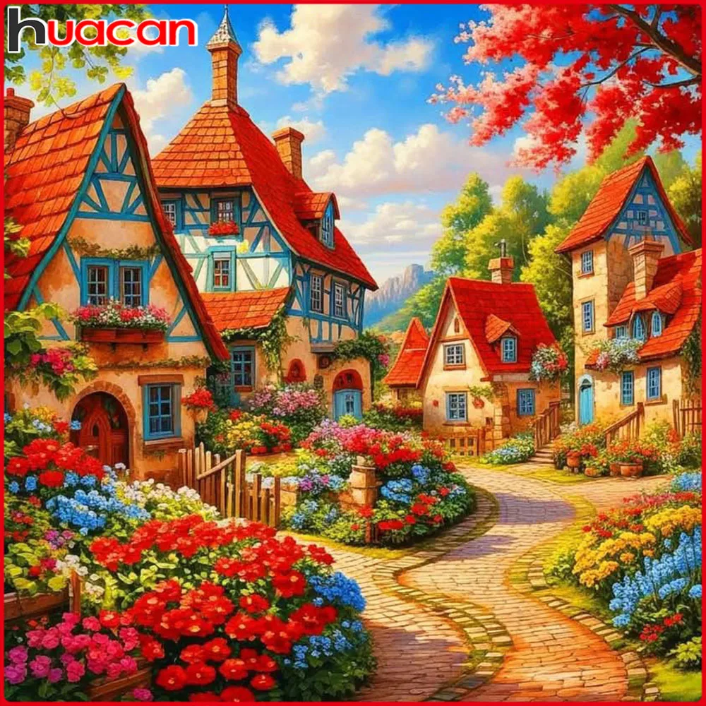 Huacan الماس اللوحة شارع زهرة البيت الماس الفسيفساء المشهد مجموعة كاملة اللوحات الزخرفية #1