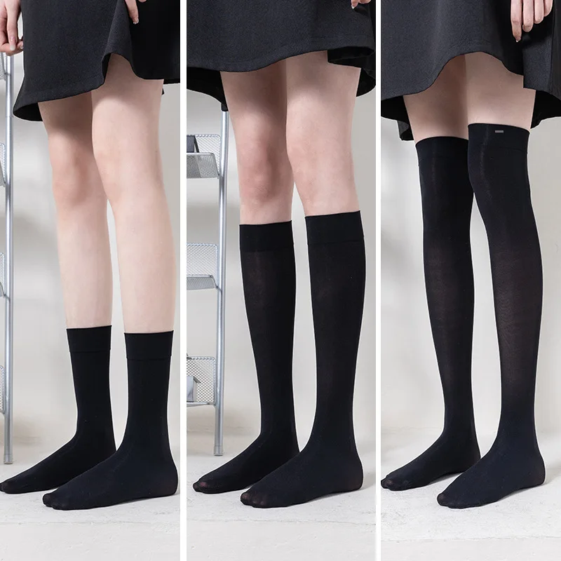 Pantyhose JK Woman Long Opaque Black White Velvet Lolita Solid High Over Knee Elastic Socks Fashion Cosplay Sexy Thigh Stockings