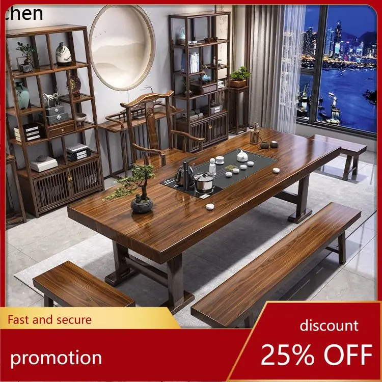 

YFY Solid Wood Large Board Tea Table Full Set Tea Table Combination Office Kung Fu Fully Water Boiling Tea Brewing Table
