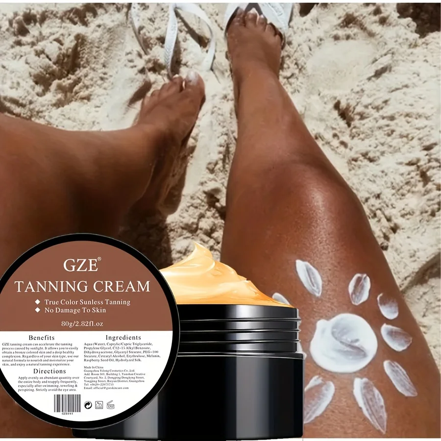 GZE crema autobronceadora para la piel, loción bronceadora sin sol para cara y cuerpo, brillo Natural, loción bronceadora de fácil uso, 80g