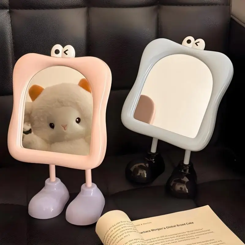Cute Cartoon Large Eye Makeup Mirror Desktop Footstool Women's Makeup Supplement Mirror High Aesthetic Value Mirror