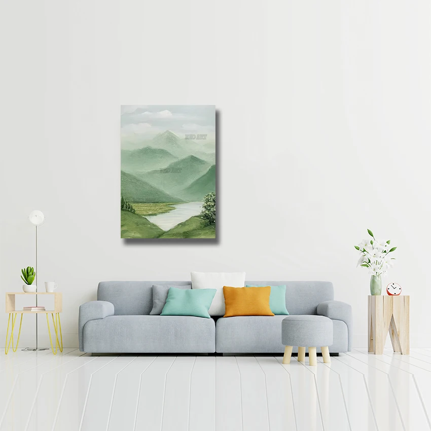

Ручная роспись маслом пейзажа, кусочки зеленого горного пейзажа, большая настенная картина на холсте, искусство для украшения отеля, фрески