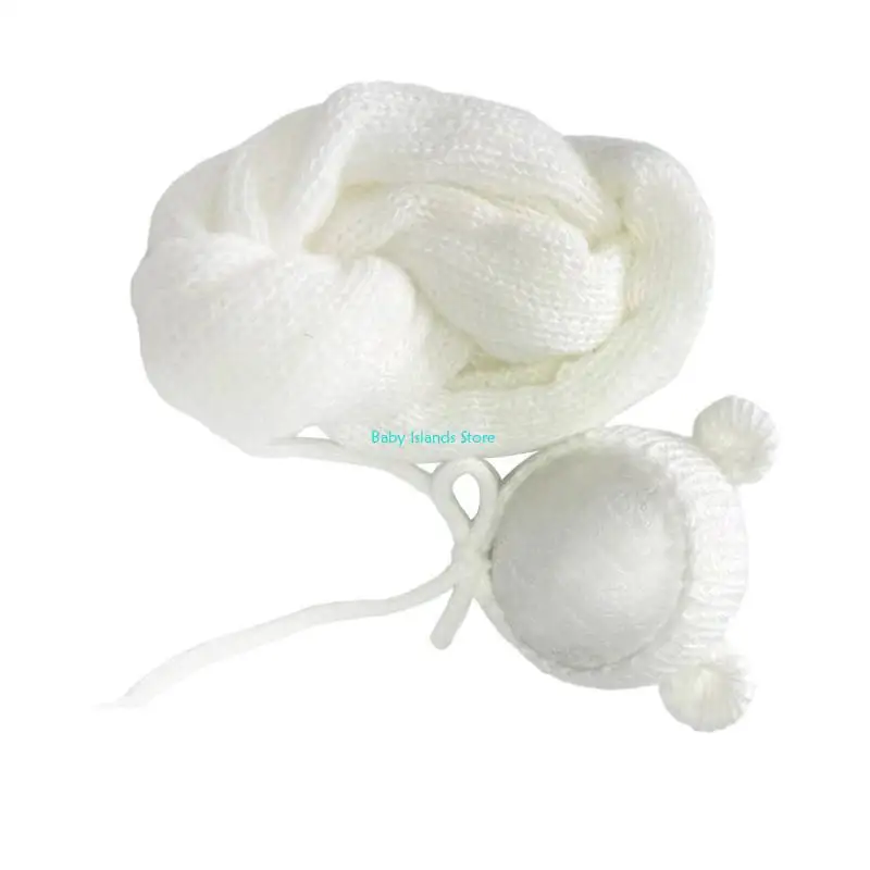 

K92D Baby Bear Themed Newborns Outfit Newborn Mohair Wrap & Hat Set for Photoshoots