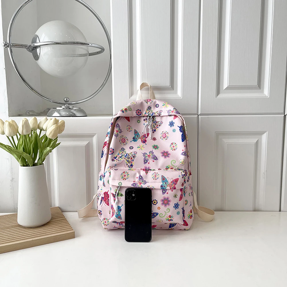 Butterflies Print Laptop Backpack Nylon Student Schoolbag Large Capacity Cute Fashion Simple Floral for Outdoor Camping