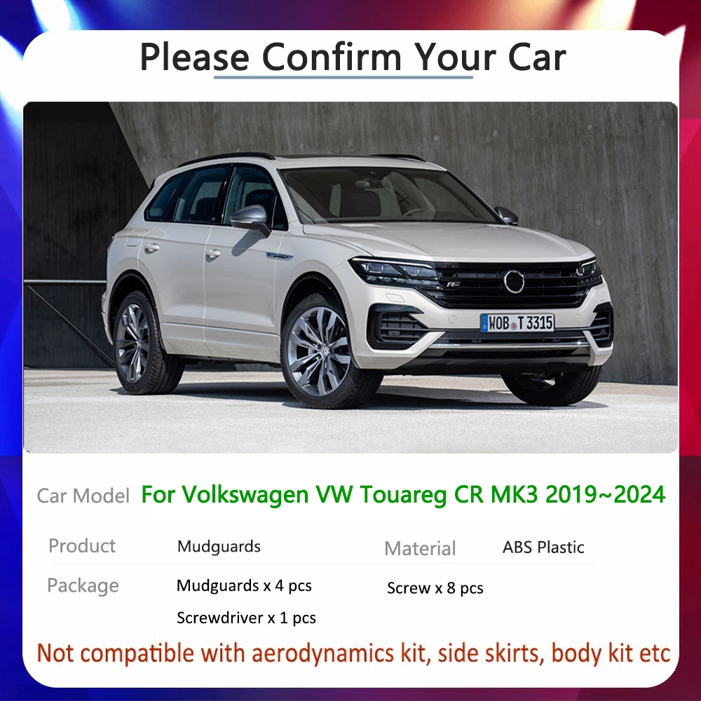 For Volkswagen VW Touareg CR MK3 3th 3rd 2019~2024 2020 Front Rear 4pcs Set Car Mud Flaps Splash Guards Mudguards Mudflaps Flap