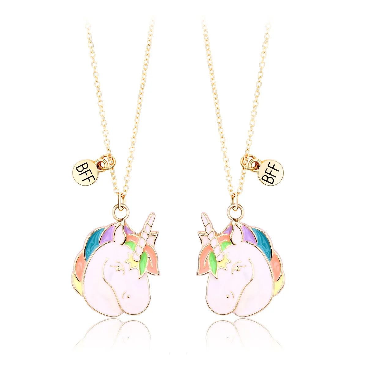 Customize BFF Unicorn Colorful Paint And Lucency Glitter Best Friend Necklaces For 2 Forever Couple Unicorn Pendant Necklace