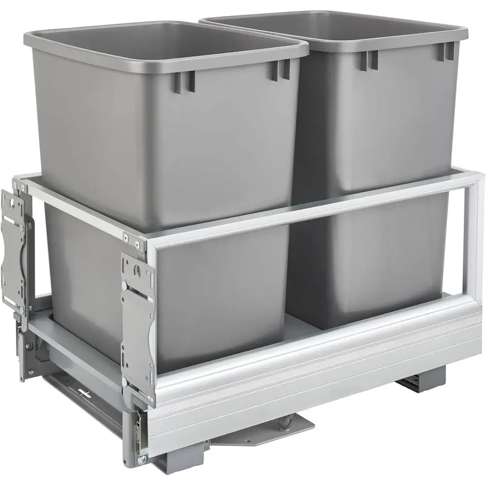 

Выдвижная мусорная корзина на 35 кварт с проволочной корзиной, серебристая, решение для хранения на кухне