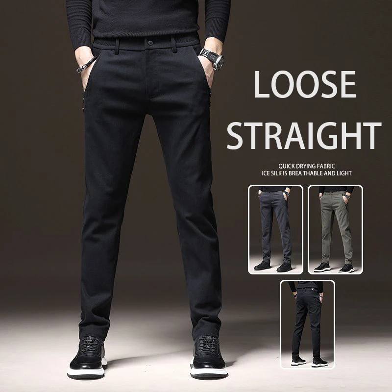 

2025 New Men High End Fake Denim Suit Pants Male Casual Loose Straight Blazer Pants Elastic Waistband Black Elasticity Trousers