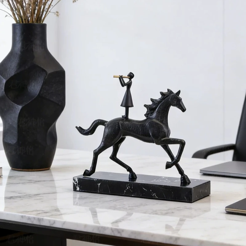 Metal Creative Miniatures Italian Minimalist Luxury Miniatures Horse Marble Pedestal Figurines Business Decoration Crafts