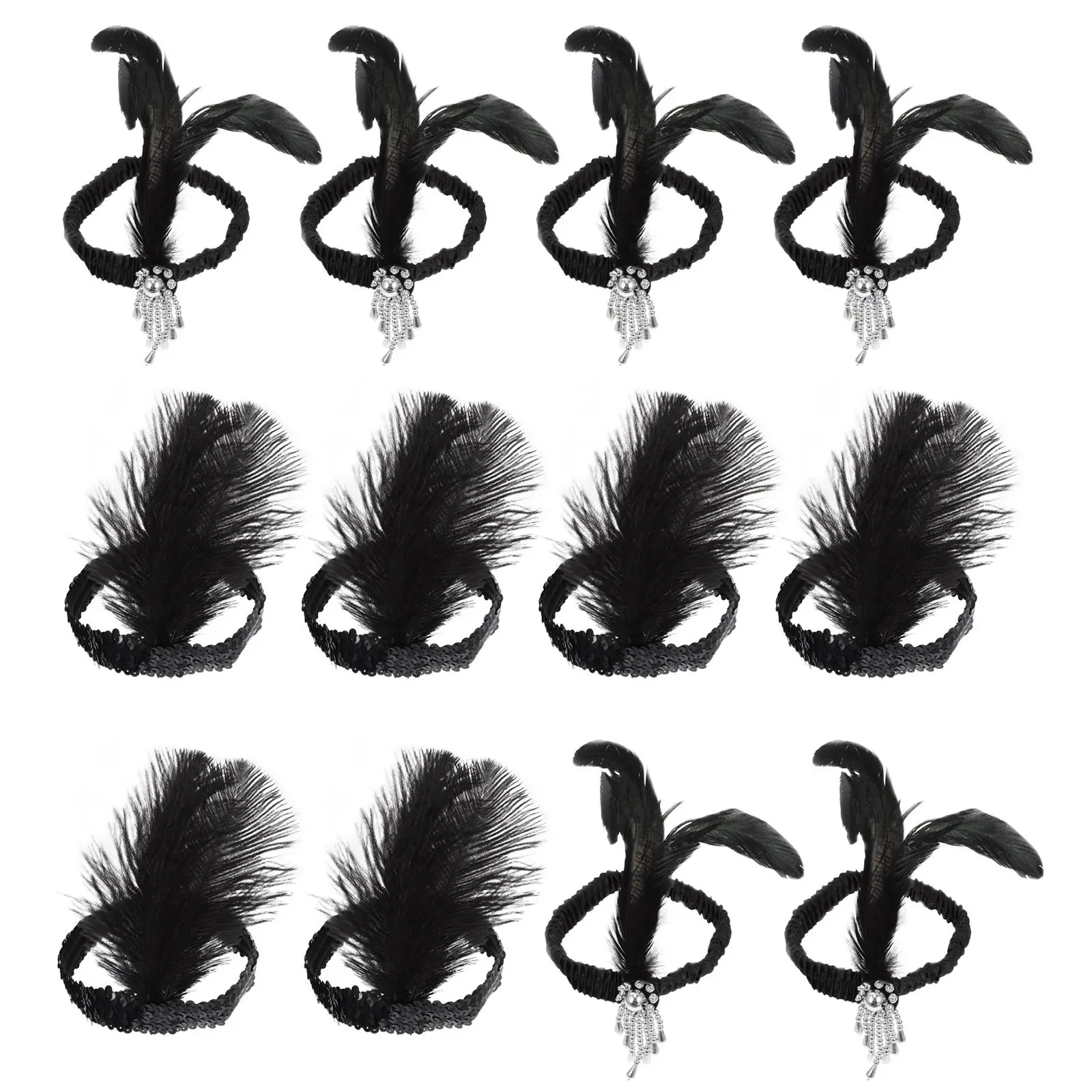 

Набор из 12 штук: Нарядные головные уборы с пайетками и перьями для вечеринок, карнавалов, фестивалей, танцевальных выступлений для женщин