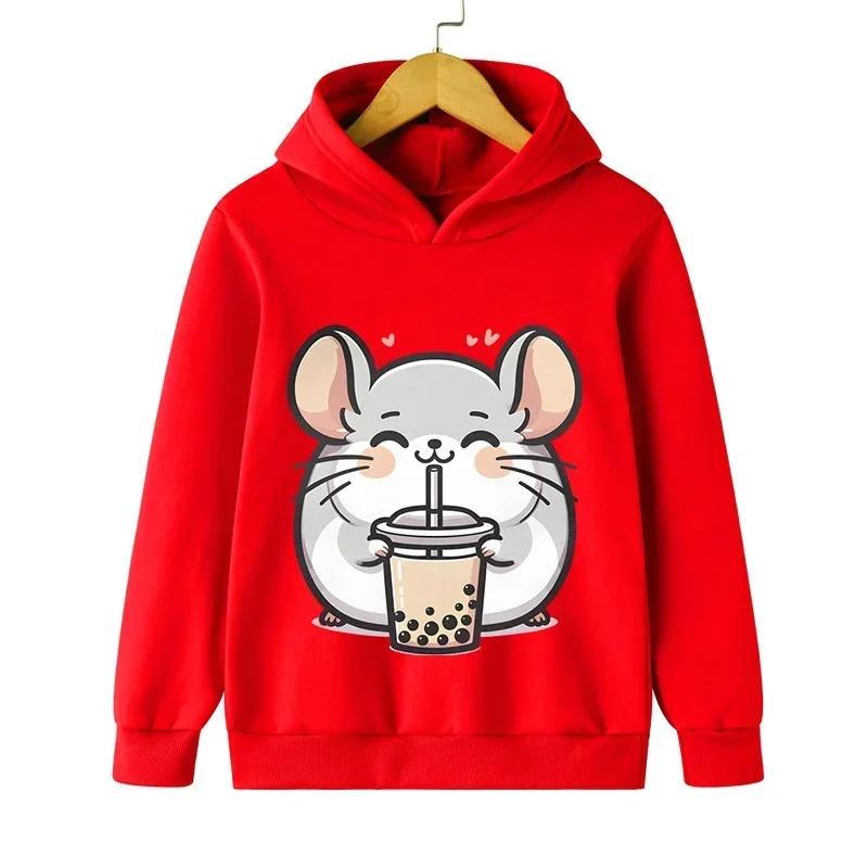 Fashion Kids Hoodies Cartoon Guinea Pig Bobo Tea Hoody 2024 Girls Lovely Opossum Long Sleeve Pullover Boy Cute Animal Sweatshirt