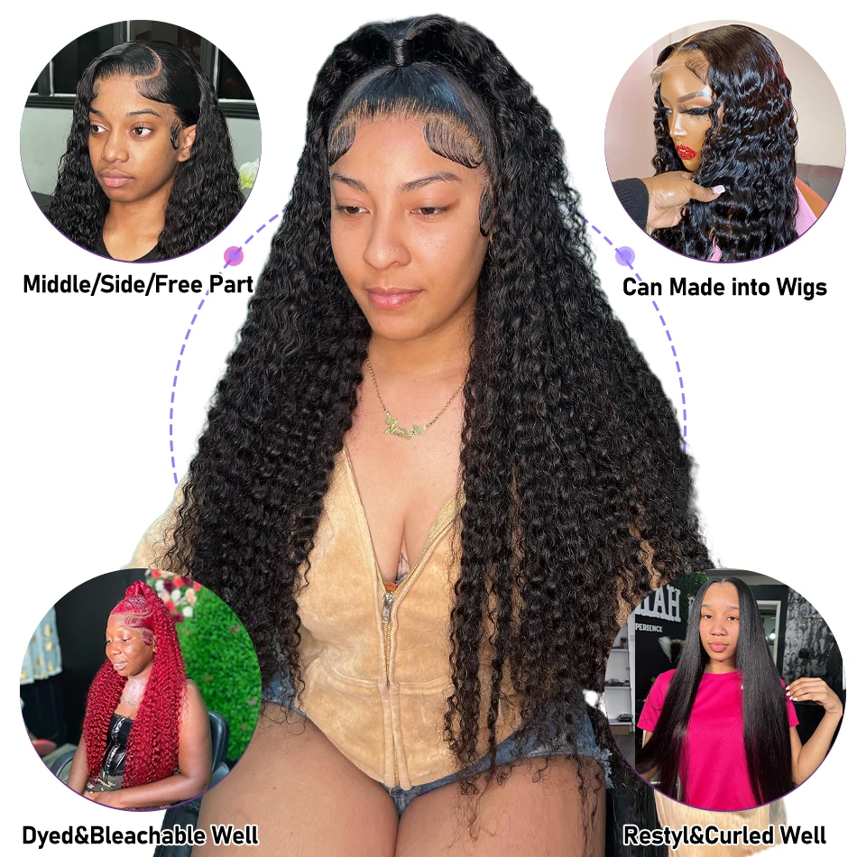 Hairinside HD Full Transparent Deep Water Wave Curly Lace Frontal Wigs 250 Density 30 40 Inch 13X4 Front Human Hair Wig