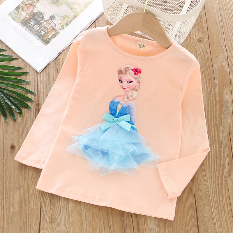 2024 New Tee Shirt Girl Clothing Long Sleeves for Children\'s T-shirt Girls  Tops Sofia Quality Cotton Frozen Elsa Clothes 3-8Y