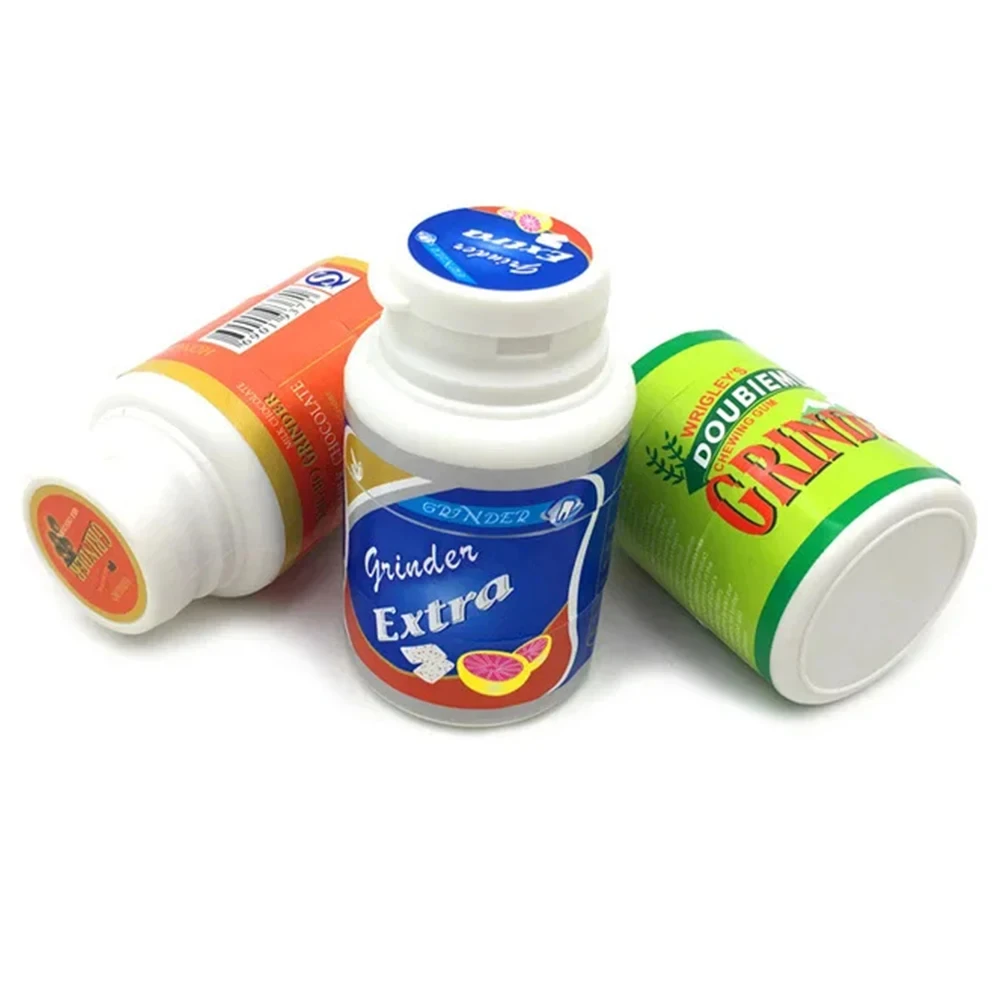 45mm Chewing Gum Bottle Herbal Grinder Tobacco Herb Crusher Smoke Metal Plastic Shell Sticker Print Smoking Accessories