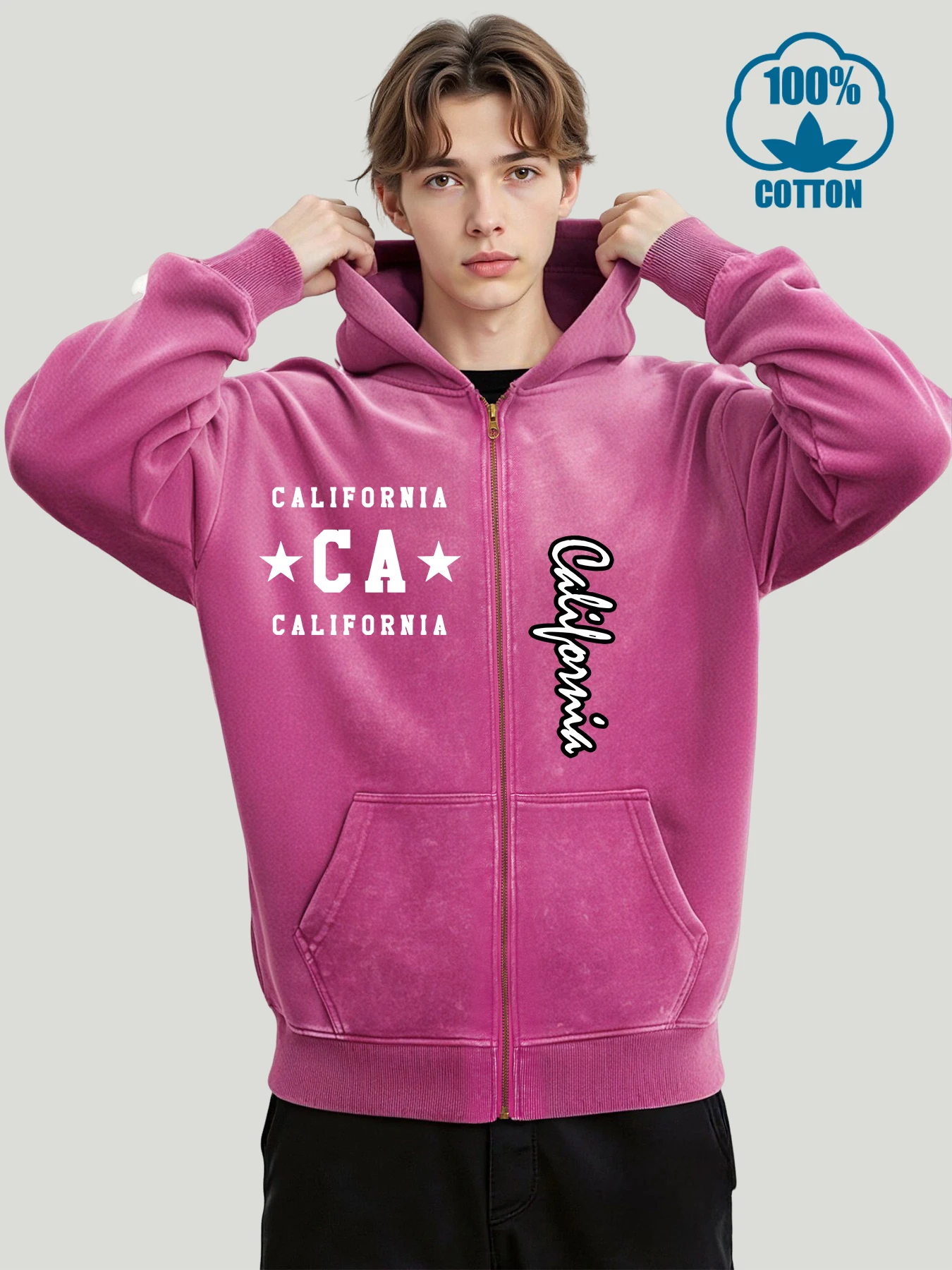 

Мужские потертые толстовки на молнии с принтом California And Art Letter C, свободная уличная одежда в стиле хип-хоп, универсальная хлопковая толстовка с капюшоном унисекс, пальто в стиле ретро
