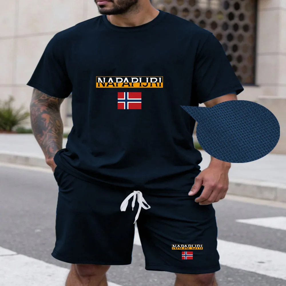 

Fashionable summer casual short sleeved T-shirt and shorts set round neck men's short sleeved breathable sports set two-piece