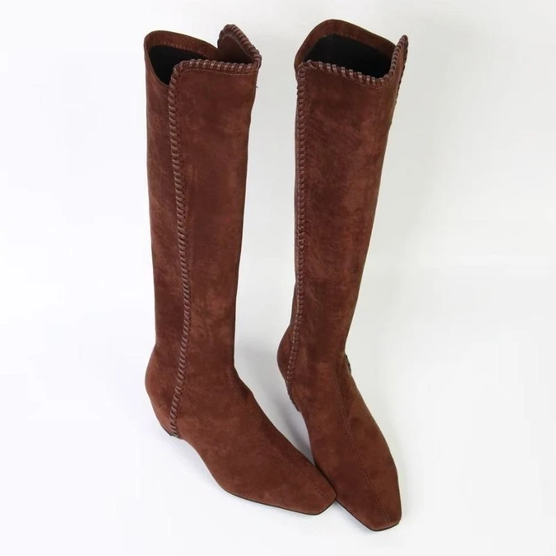 

Knee High Women's High Boots Suede Low Heels Designer Shoes Fashion Dress Chelsea Botas 2025 New Winter Square Toe Mujer Boots