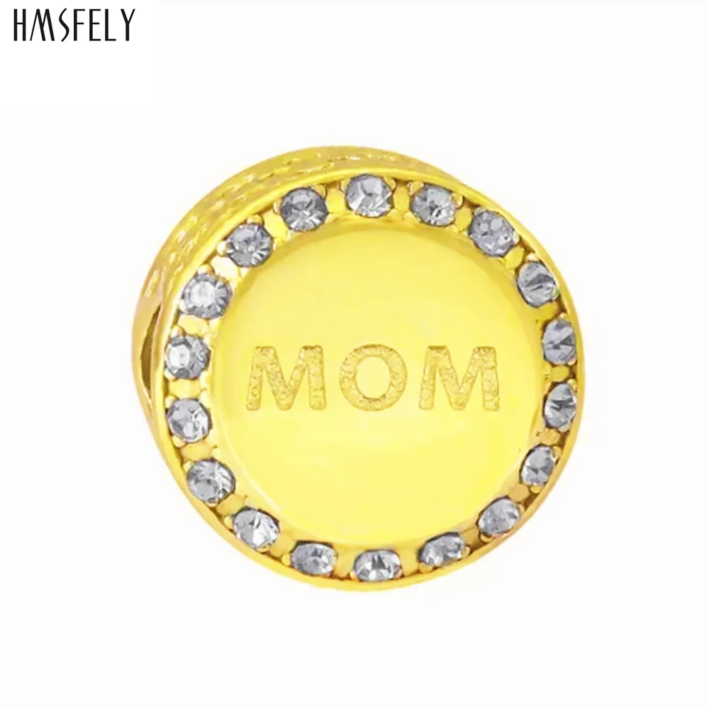 HMSFELY MOM Pattern Round Beads For Charm Women Bracelet Jewelry Making Accessories Bead 316l Stainless Steel Beads