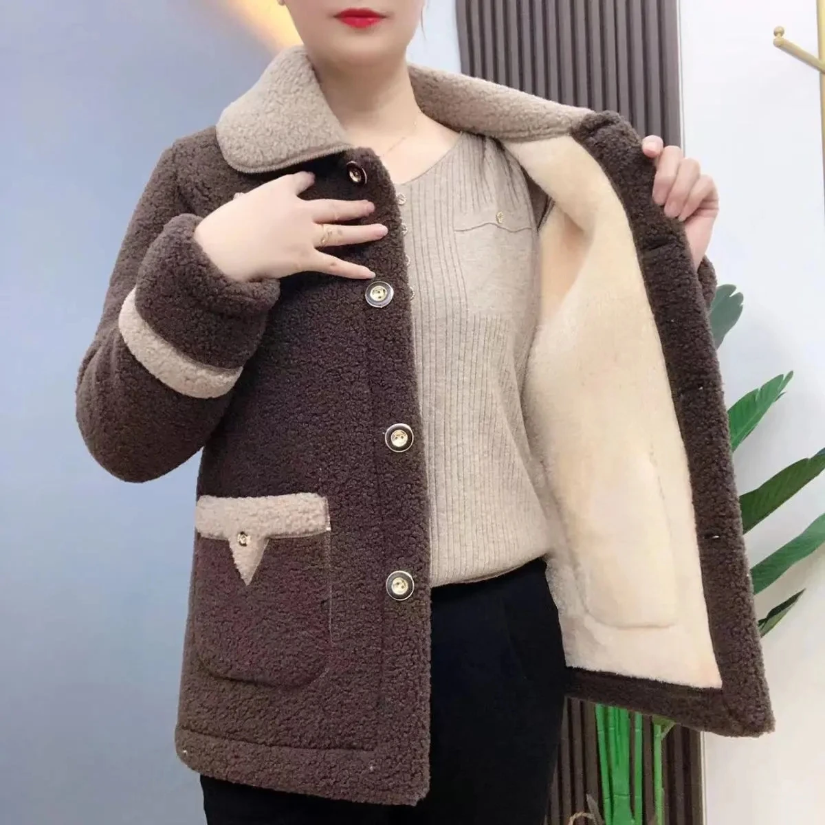 2023 Mother Winter Women Fur Lambswool Polar Fleece Plus Velvet Cotton Padded Jacket Coat 5XL Overcoat Female Outerwear Parkas