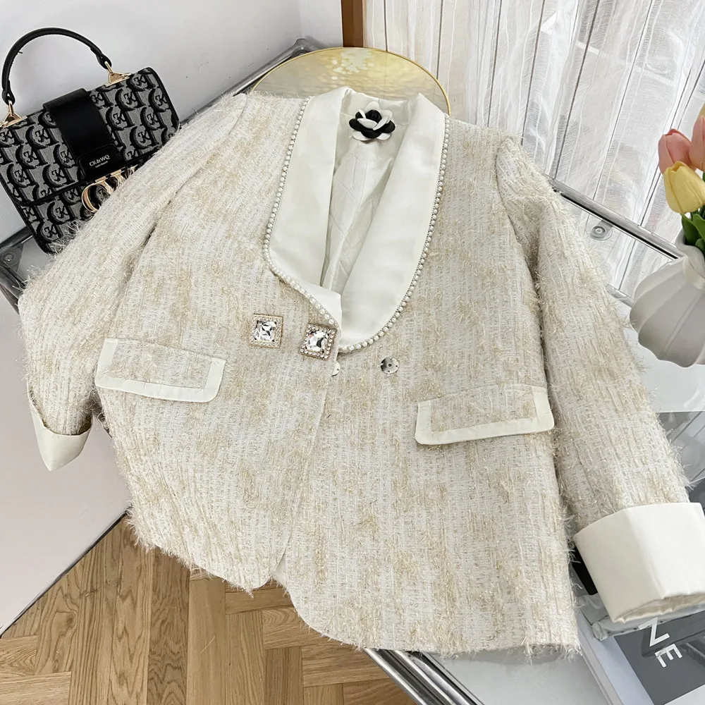 French Small Fragrance Lady Elegant Tweed Woolen Blazer Shorts Suits Autumn Outfits Celebrity Luxury 2 Piece Chic Matching Sets