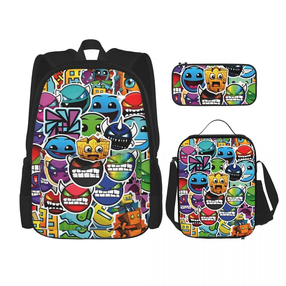 50pcs Geometry Cube Gaming Dash 3pecs/set Backpack for Teenage Laptop Computer Canvas Bags Lunch bag Pencil Case
