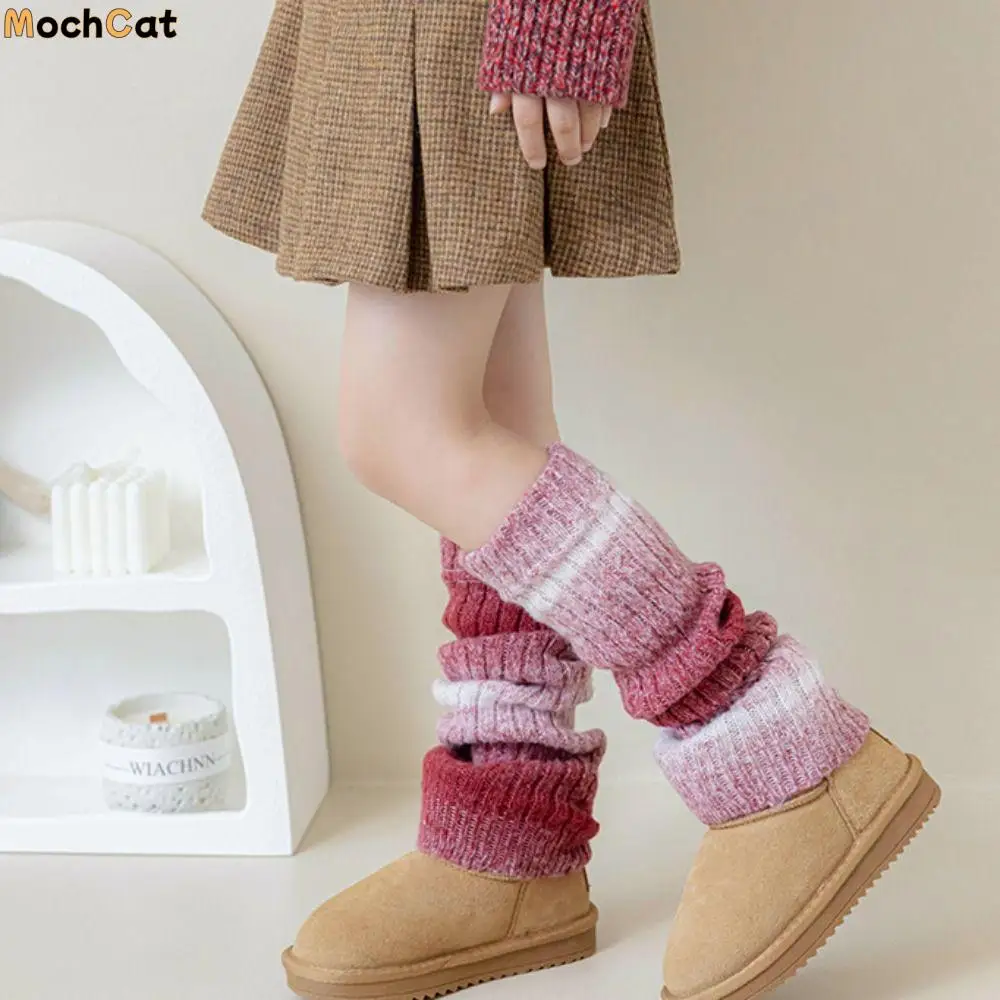 

Korean Style Children's Leg Warmers Harajuku Lolitas Knitted Leg Cover Woolen Long Stockings Gradient Color Socks Children's