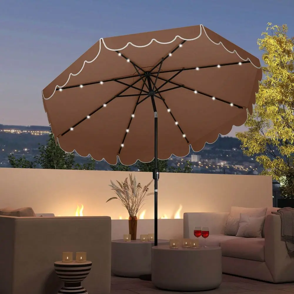 

FT Solar Patio Umbrella Outdoor Market Sunshade With 24 LED Lights