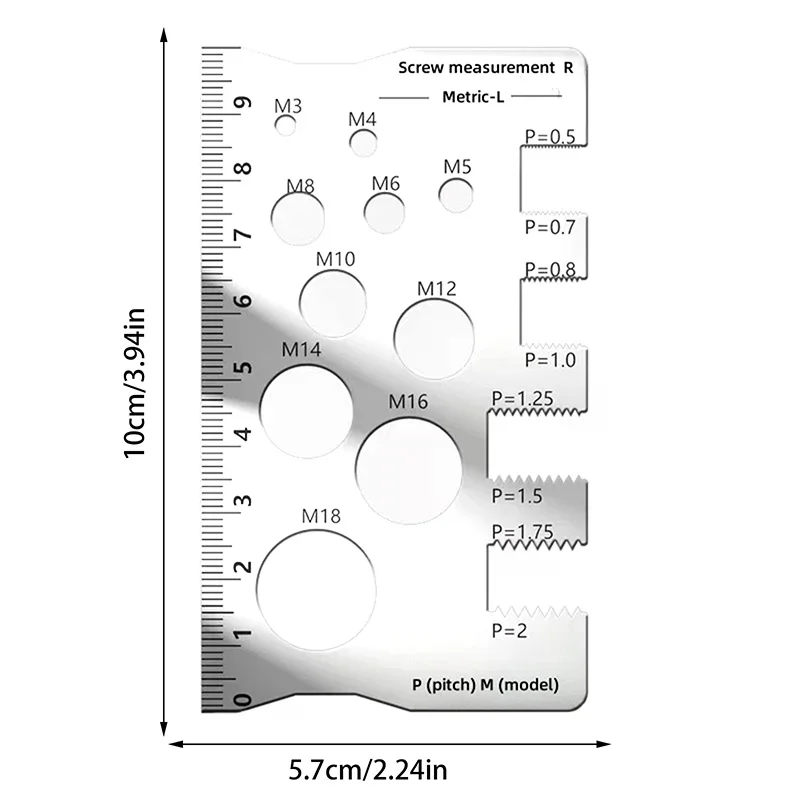 Penggaris Pengukur Pitch Ulir untuk Sekrup, Alat Pengukur Hemat Ruang untuk Bit, Baut, Mur, Sekrup, Industri Kerajinan dan Rumah Tangga