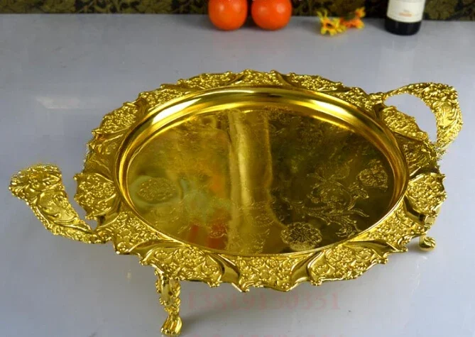 

A Luxury fashion fruit plate quality alloy pallet home fashion gold big fruit plate ktv big fruit dish food dish gold color