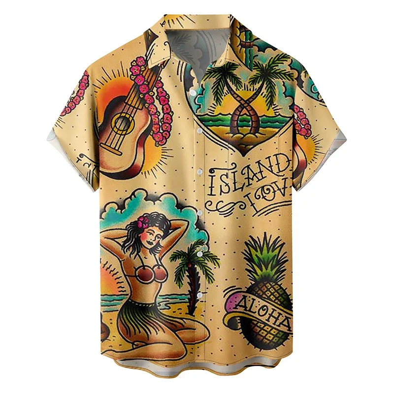 Full Print Tropical Hawaiian Shirts For Men Casual Short Sleeve Button Down Holiday Beach Shirts Men Loose Tee Shirt Clothing