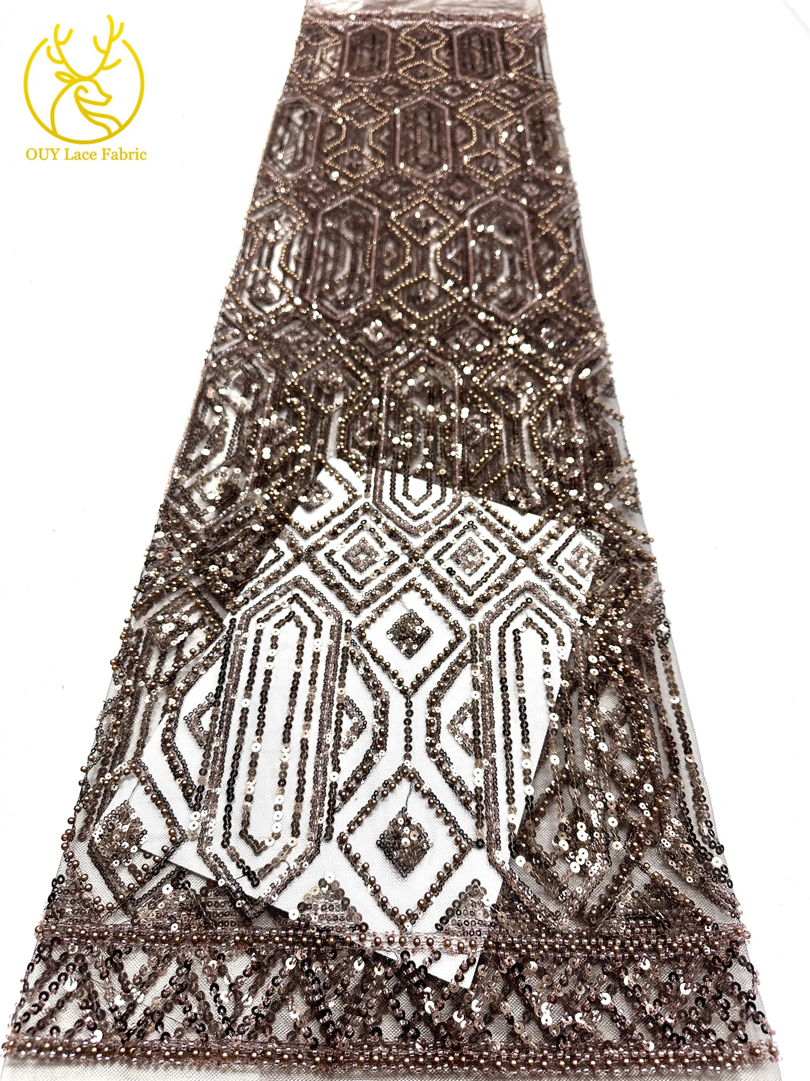 Gold Luxuriöser Afrikanischer Perlen-Spitzenstoff 2026 Hochwertiger Französischer Nigerianischer Mesh-Pailletten-Spitzenstoff für Party-Abendkleider Nähen – Detail 27