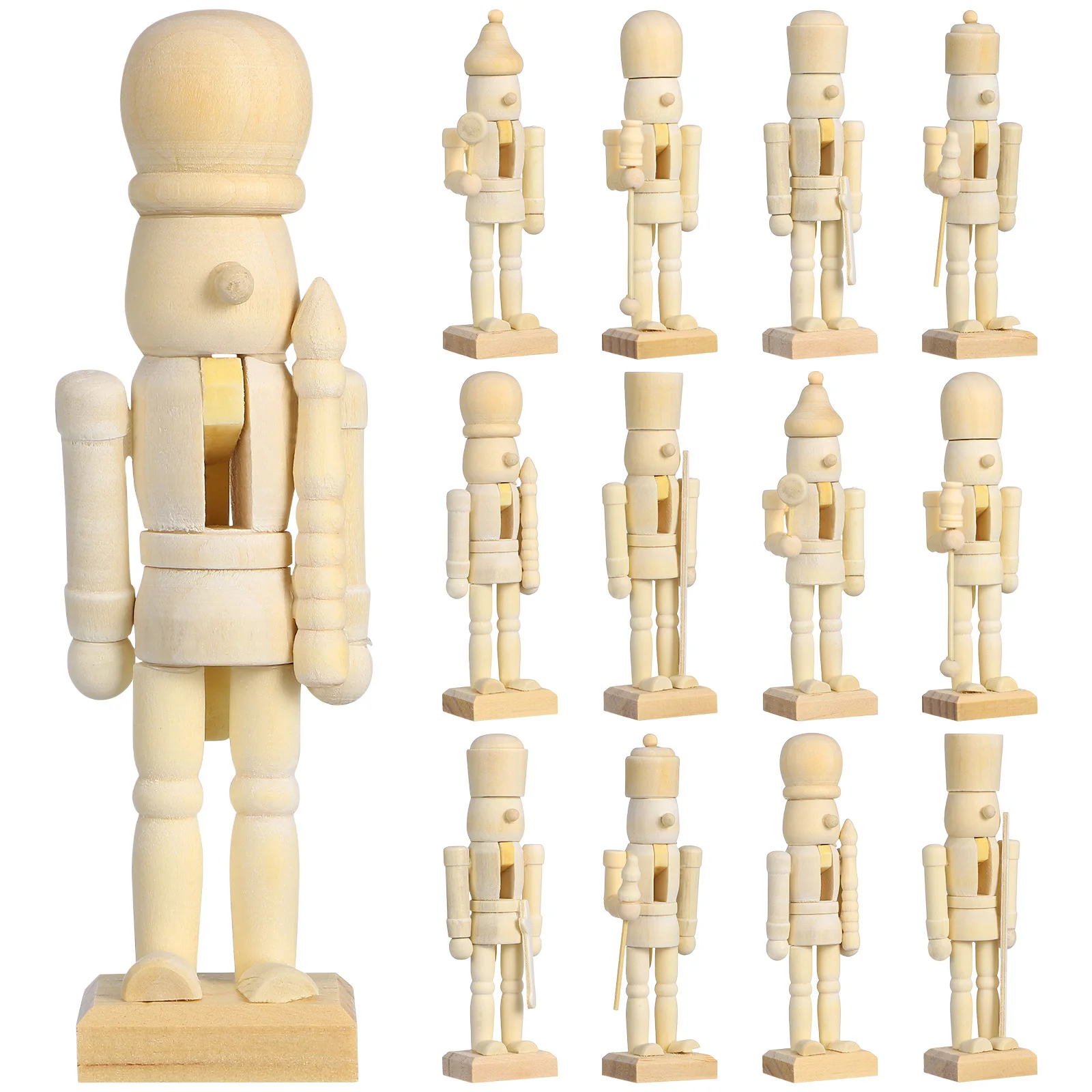 12pcs Christmas Puppet Nutcracker Blank to Paint Gifts Unfinished Nutcracker Wood Puppet Wood Ornament Home Decor|