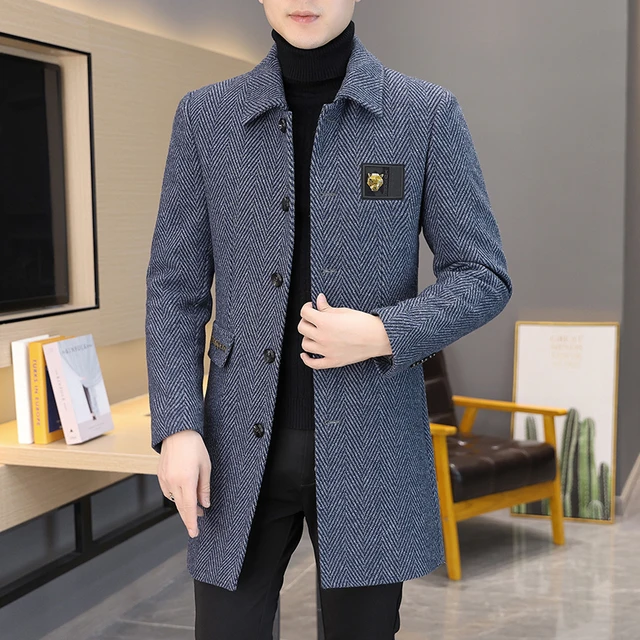 2022 Winter Long Woolen Jackets Men Business Formal Trench Coats Casual Slim Fit Social Overcoat Office Streetwear Windbreaker AliExpress