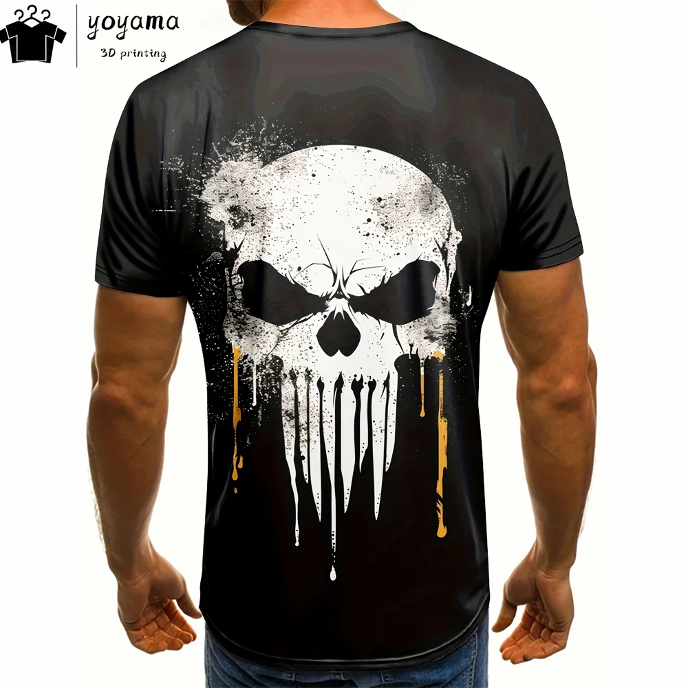 Vintage Skull Print Men's Clothing O-Neck Skull Graphic T shirts Gothic Mens Clothes Short Sleeve Tee Hip Hop Men T-shirt Tops