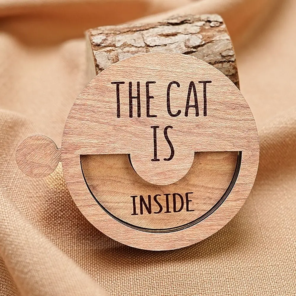 Convenient Wood Cat Door Sign Round Cute Pet Outside Reminder Decoration Magnet Dishwasher Clean Dirty Sign Kids