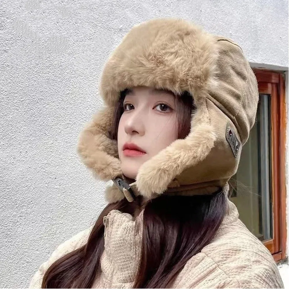 หมวกบอมเบอร์แฟชั่นหนานุ่ม ขนเทียม กันน้ำ หมวกฤดูหนาวมีที่ปิดหู ให้ความอบอุ่น หมวกสกีสำหรับผู้ชาย