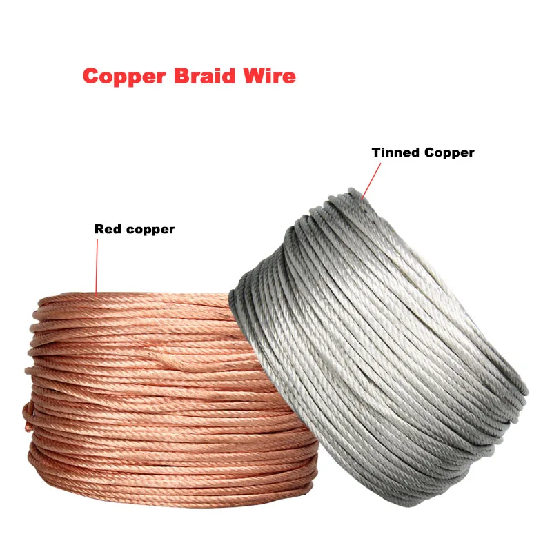 1m Red Copper Braid Wire Tin-plated Braided Tape 2.5-95 Square Conductive Rope Soft Connection for Electrical Applications
