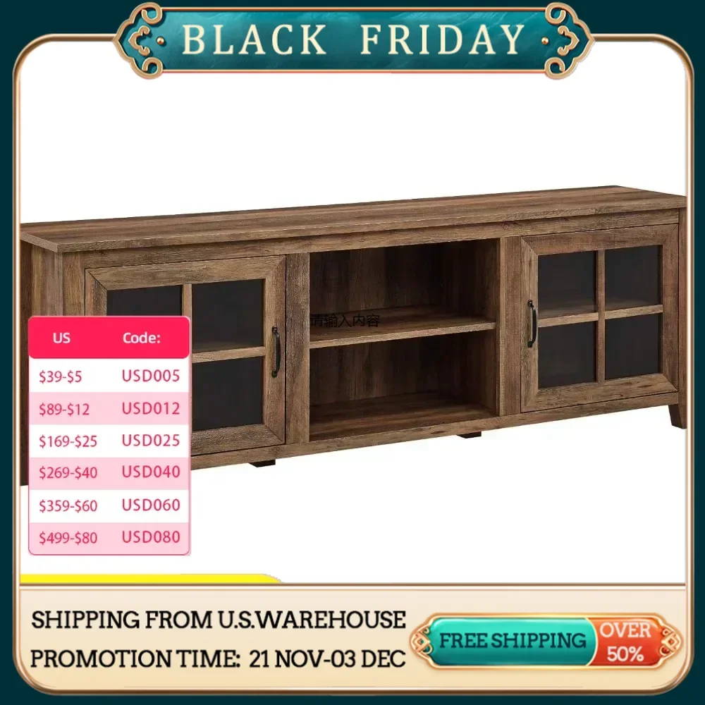 Portsmouth Classic 2 Glass Door TV Cabinet for up to 80 inches, 2 window glass doors with spring hinges, 15.75 D x 70 W x 24 H